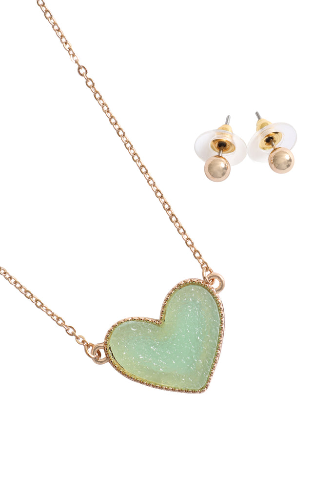 VALENTINE HEART DRUZY PENDANT NECKLACE AND EARRING SET