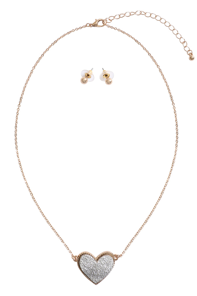 VALENTINE HEART DRUZY PENDANT NECKLACE AND EARRING SET