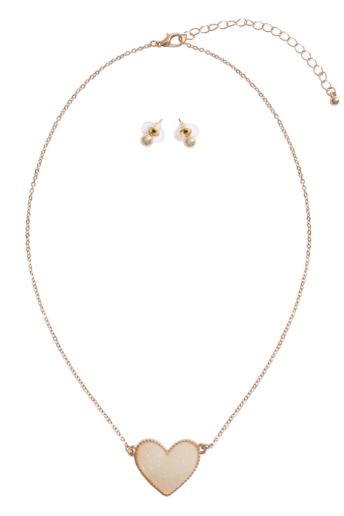 VALENTINE HEART DRUZY PENDANT NECKLACE AND EARRING SET