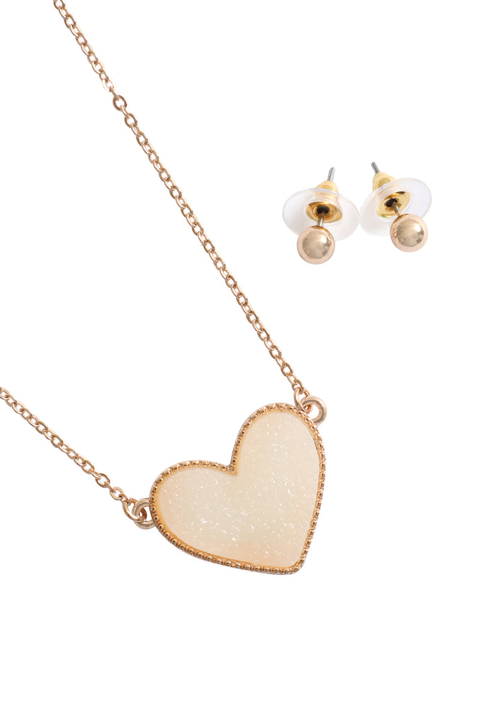 VALENTINE HEART DRUZY PENDANT NECKLACE AND EARRING SET