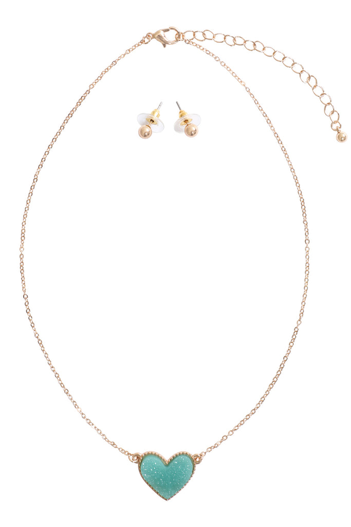 VALENTINE HEART DRUZY PENDANT NECKLACE AND EARRING SET