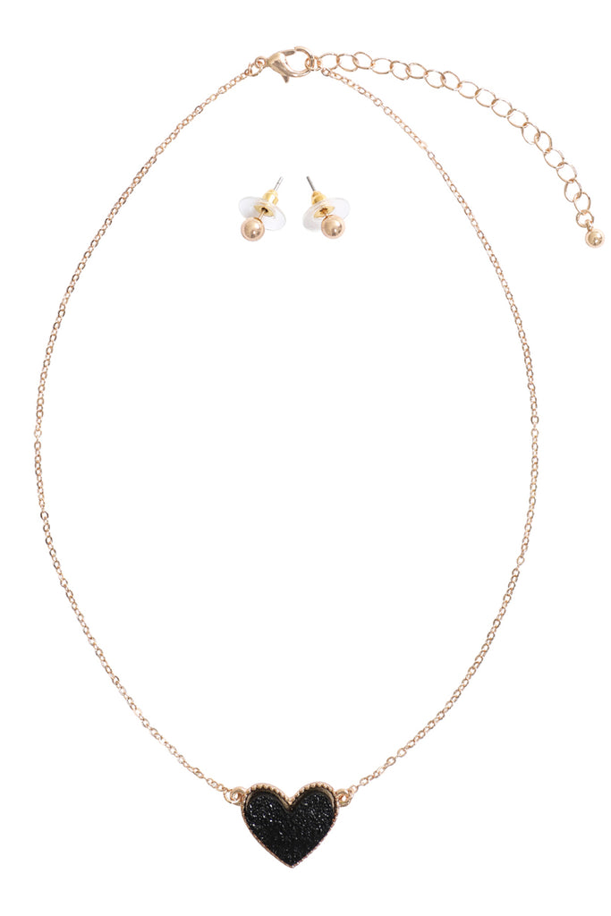 VALENTINE HEART DRUZY PENDANT NECKLACE AND EARRING SET