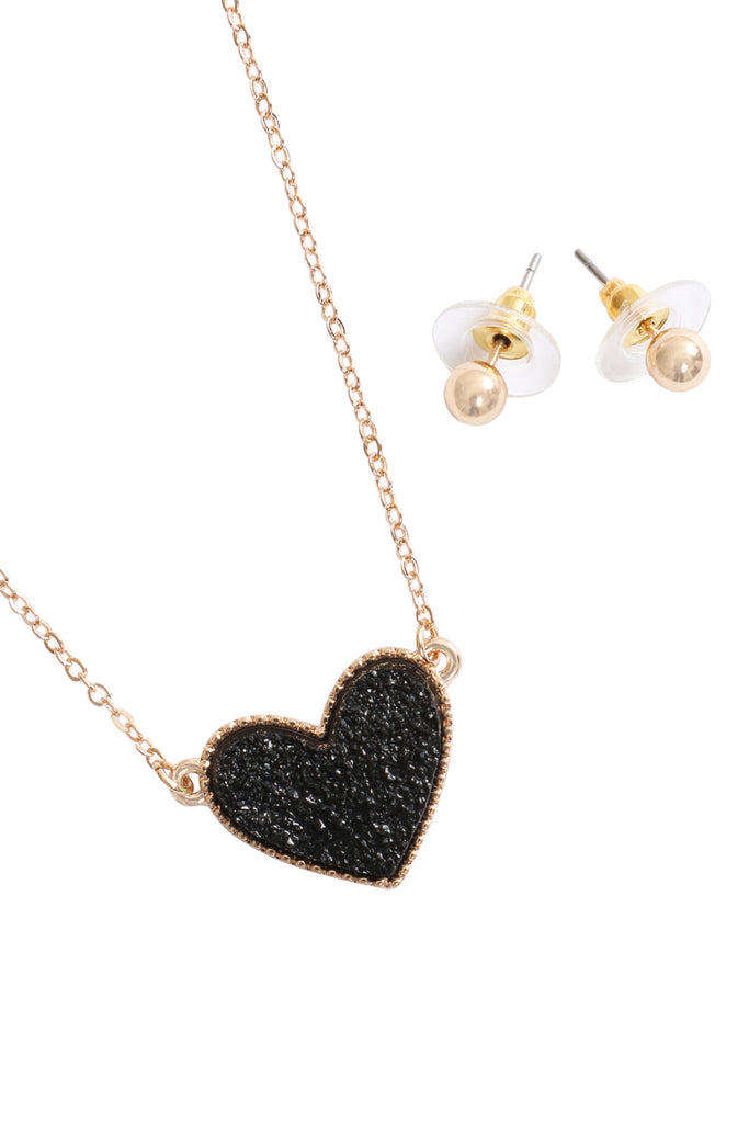VALENTINE HEART DRUZY PENDANT NECKLACE AND EARRING SET