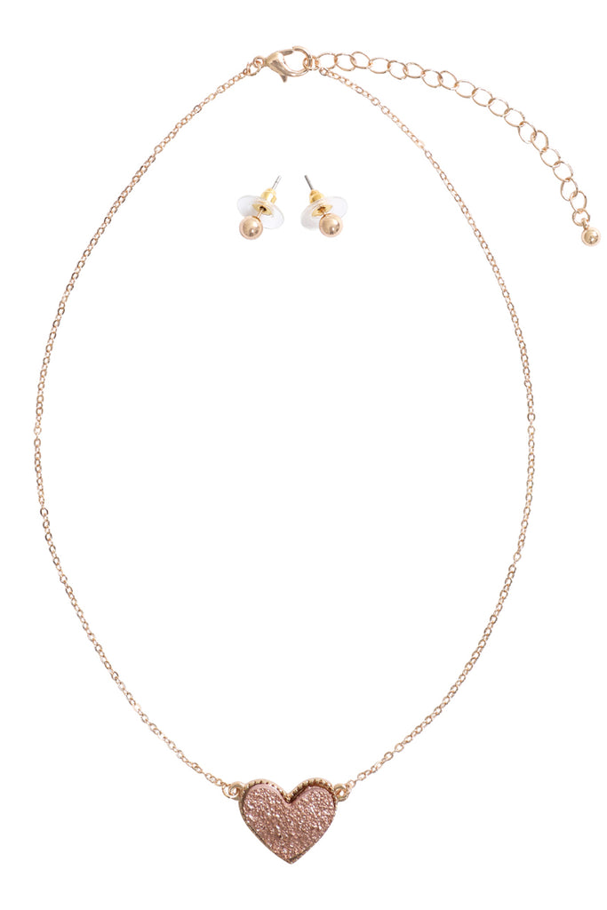VALENTINE HEART DRUZY PENDANT NECKLACE AND EARRING SET