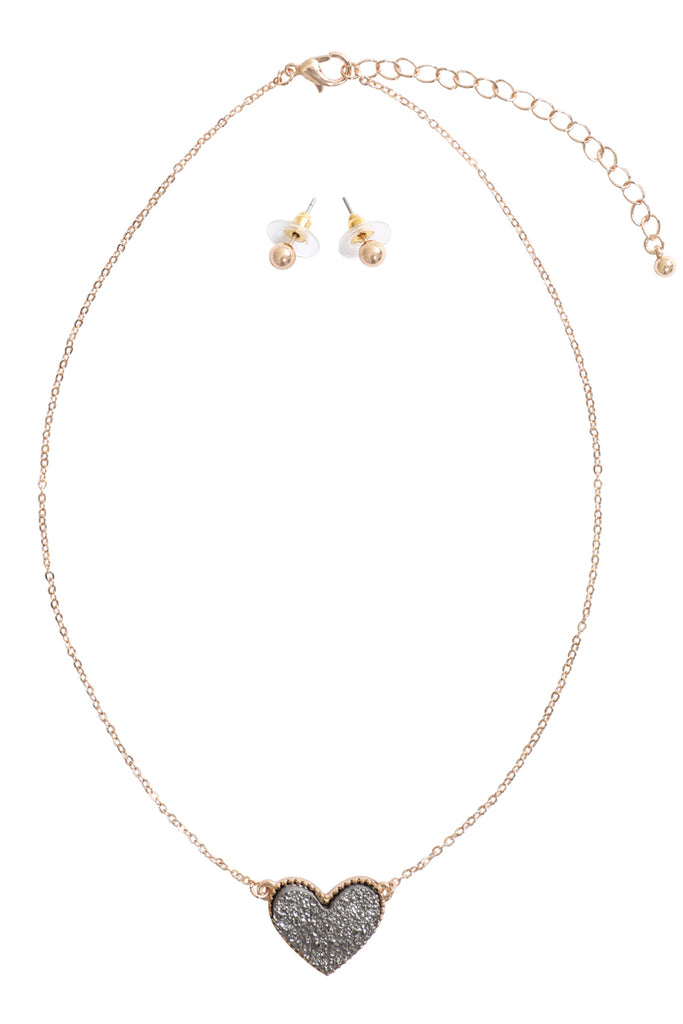 VALENTINE HEART DRUZY PENDANT NECKLACE AND EARRING SET