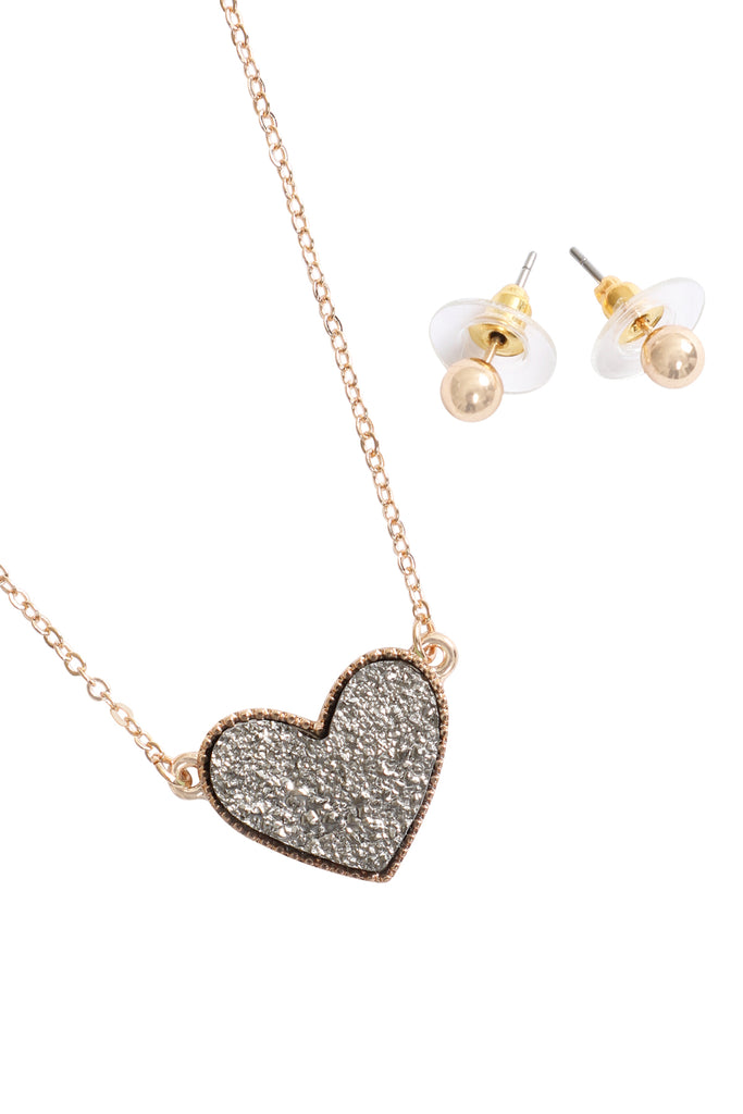 VALENTINE HEART DRUZY PENDANT NECKLACE AND EARRING SET