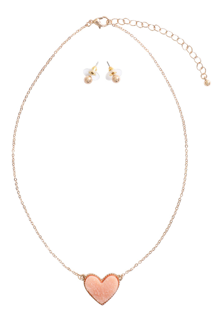 VALENTINE HEART DRUZY PENDANT NECKLACE AND EARRING SET