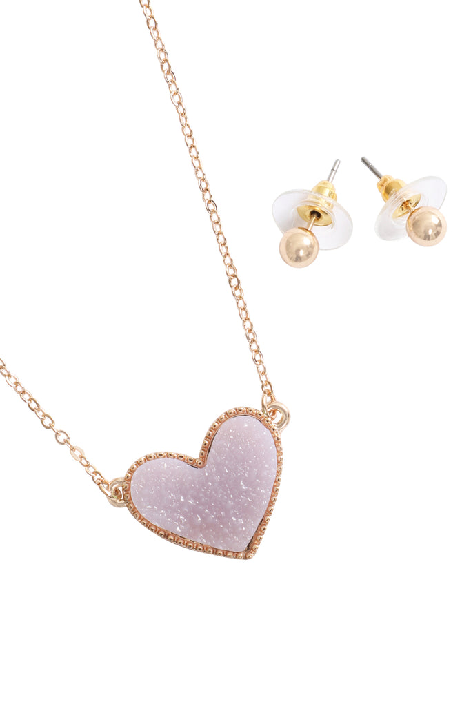 VALENTINE HEART DRUZY PENDANT NECKLACE AND EARRING SET
