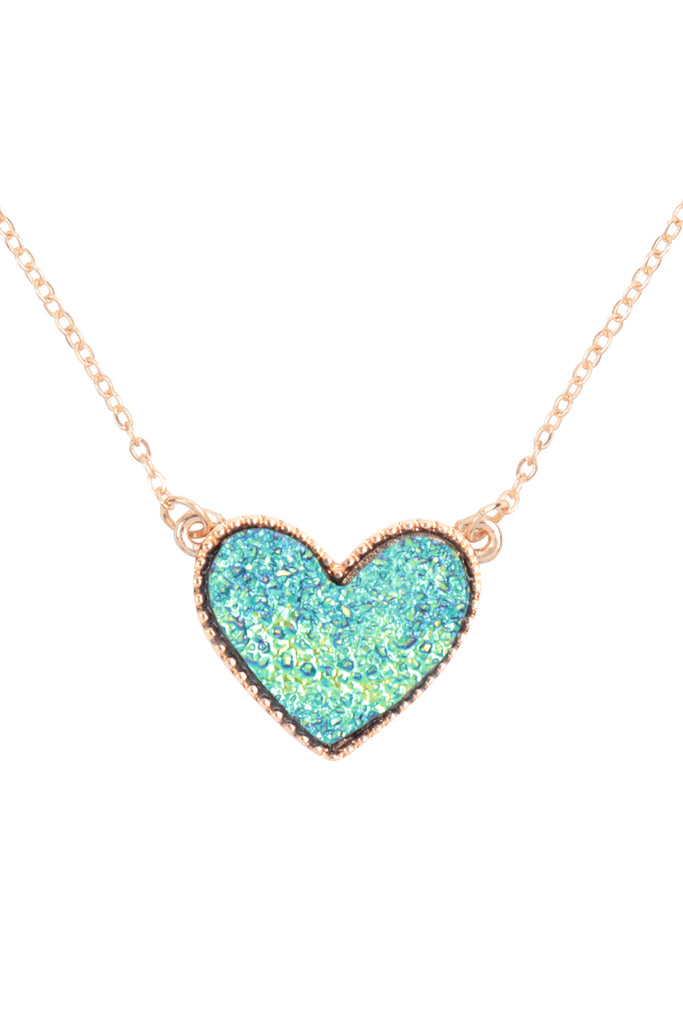 VALENTINE HEART DRUZY PENDANT NECKLACE AND EARRING SET