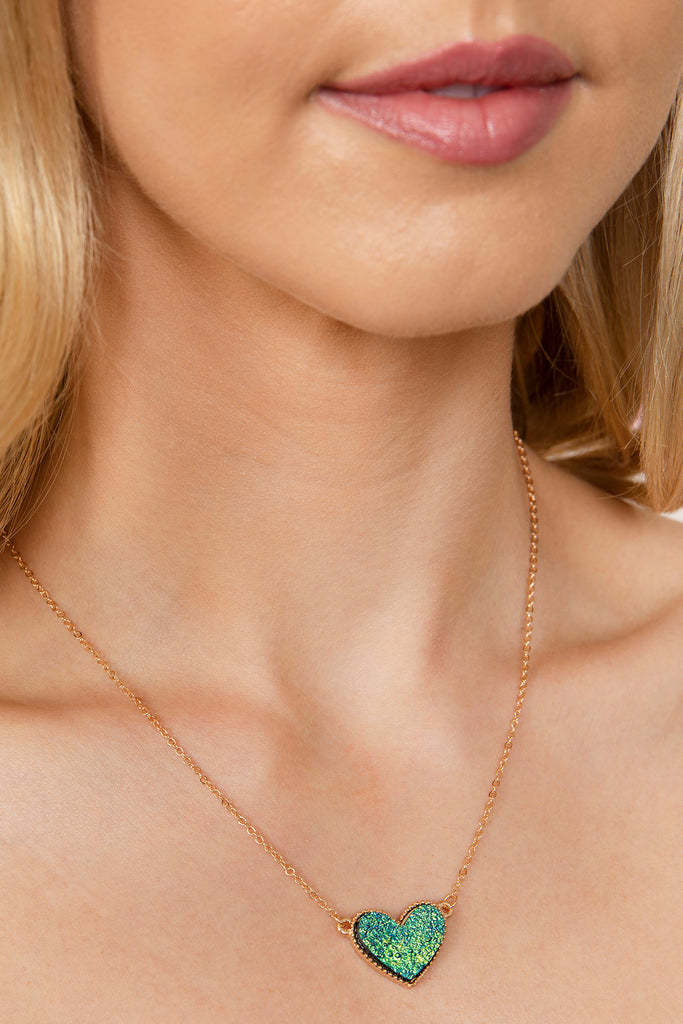 VALENTINE HEART DRUZY PENDANT NECKLACE AND EARRING SET