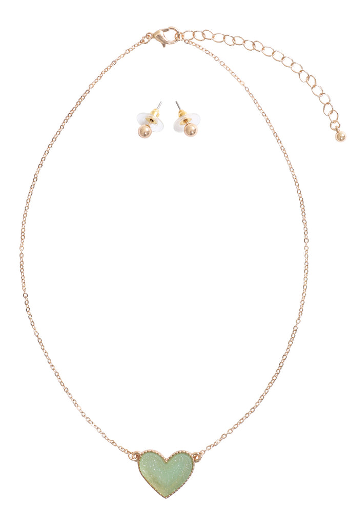 VALENTINE HEART DRUZY PENDANT NECKLACE AND EARRING SET