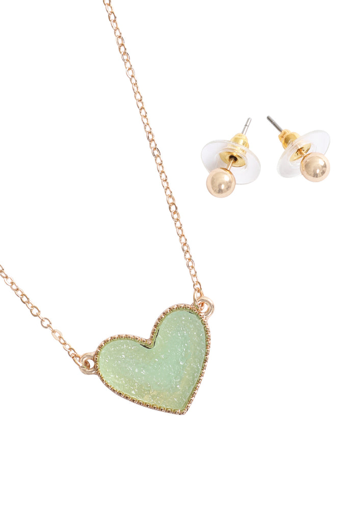 VALENTINE HEART DRUZY PENDANT NECKLACE AND EARRING SET