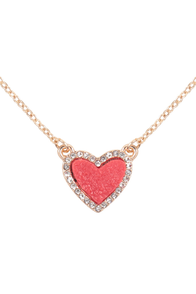 VALENTINE HEART DRUZY WITH RHINESTONE PENDANT NECKLACE AND EARRING SET