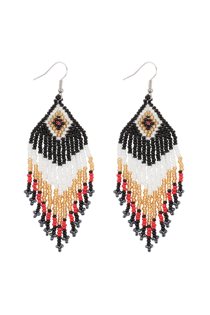 TRIBAL PATTERN SEED BEADS BOHO FISH HOOK EARRINGS