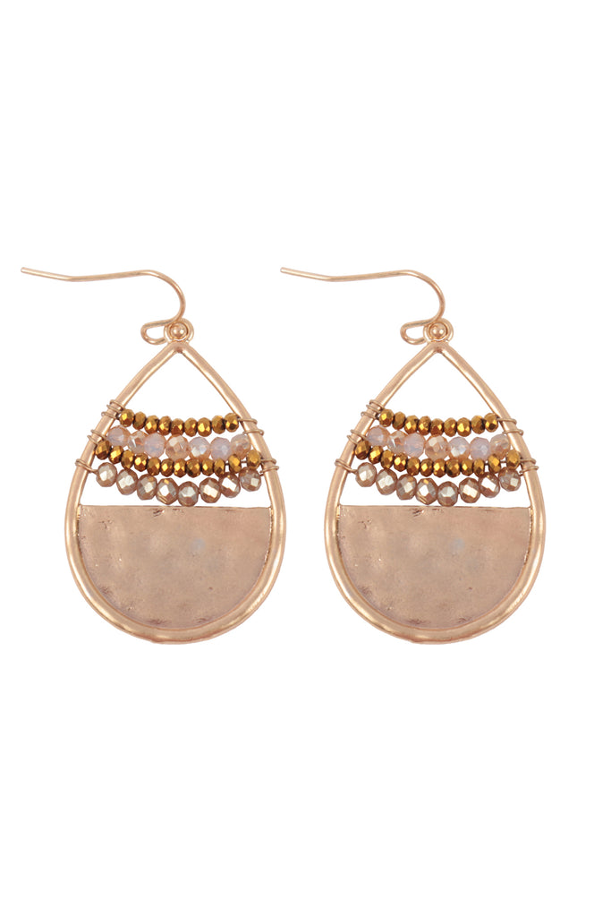 HAMMERED TEARDROP W/ RONDELLE BEADS FISH HOOK EARRINGS