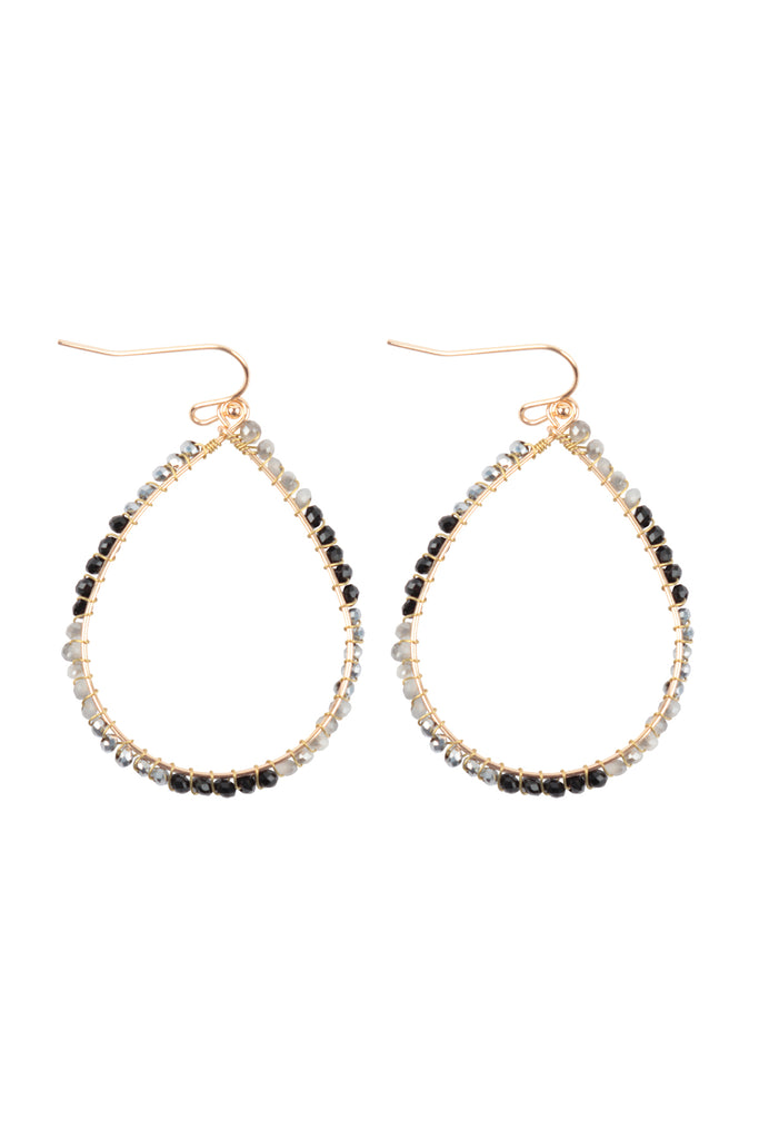 WIRE TEARDROP GLASS BEADS FISH HOOK EARRINGS