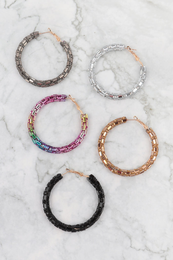 MULTI STONE WRAP BEADS HOOP EARRINGS