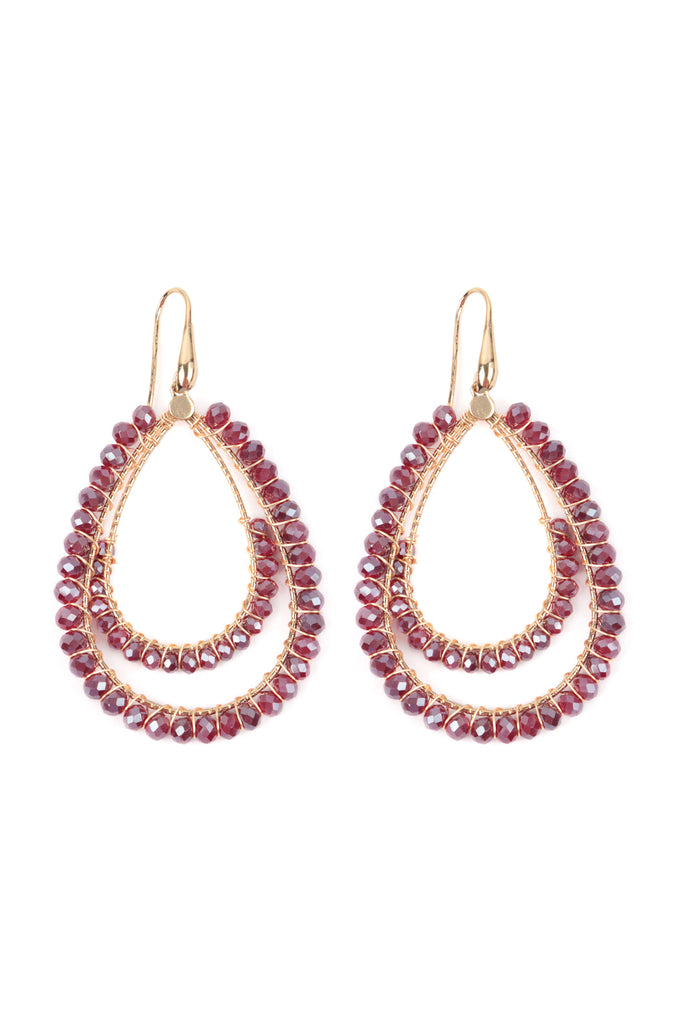 BOHO LAYERED RONDELLE BEADS TEARDROP HOOK EARRINGS