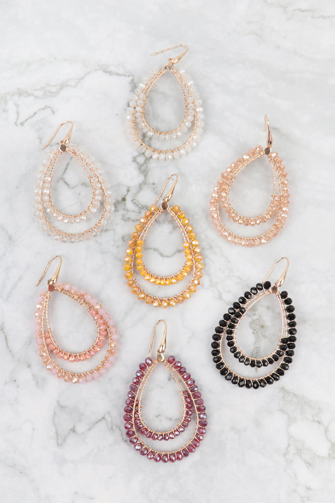 BOHO LAYERED RONDELLE BEADS TEARDROP HOOK EARRINGS