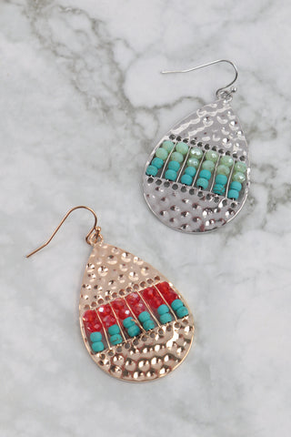 HORSE SHOE METAL BLOCK CCB DROP DANGLE EARRINGS