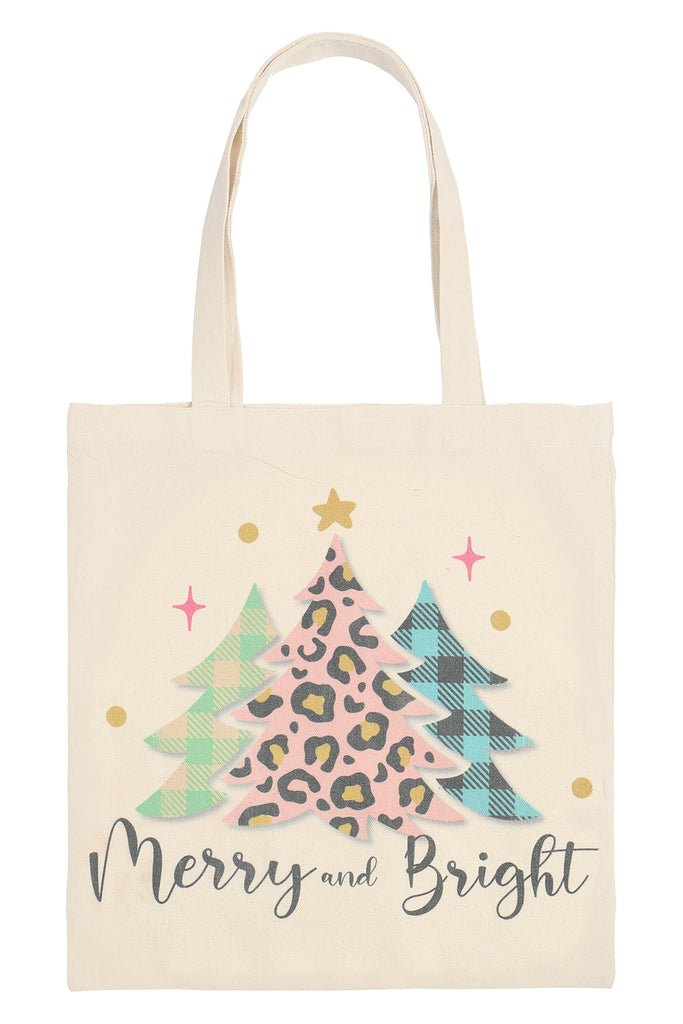 MERRY AND BRIGHT CHRISTMAS MINIMALIST PRINT TOTE BAG