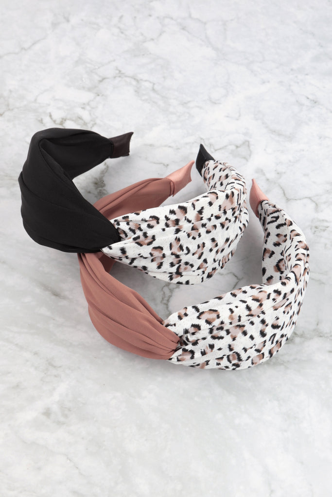 TWO TONE LEOPARD KNOTTED HEADBAND