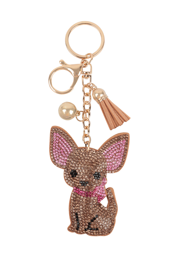 CHIHUAHUA PUPPY RHINESTONE TASSEL KEYCHAIN