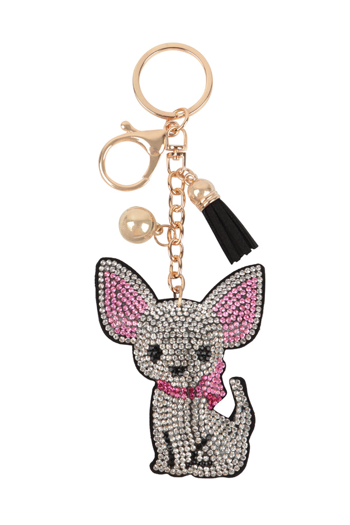 CHIHUAHUA PUPPY RHINESTONE TASSEL KEYCHAIN