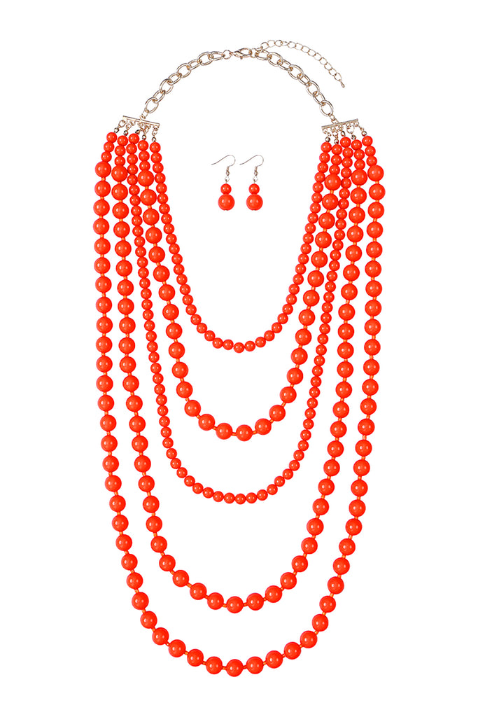 MULTILAYERED BEADS NECKLACE AND EARRINGS SET