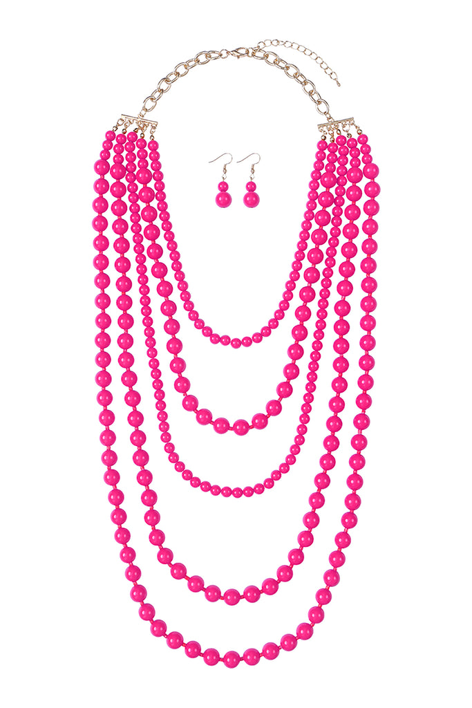 MULTILAYERED BEADS NECKLACE AND EARRINGS SET