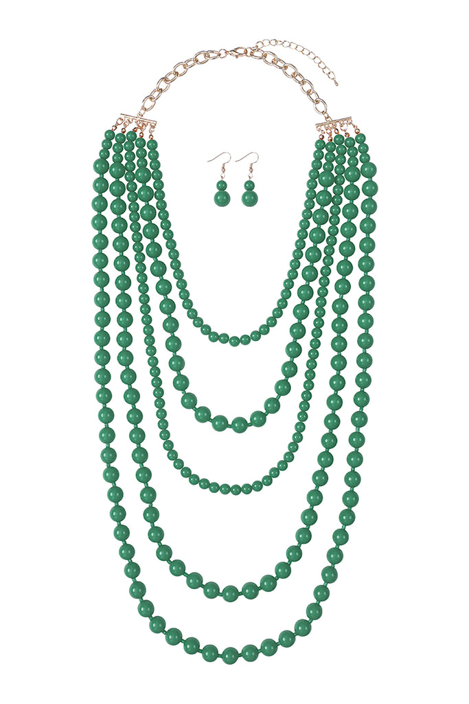 MULTILAYERED BEADS NECKLACE AND EARRINGS SET