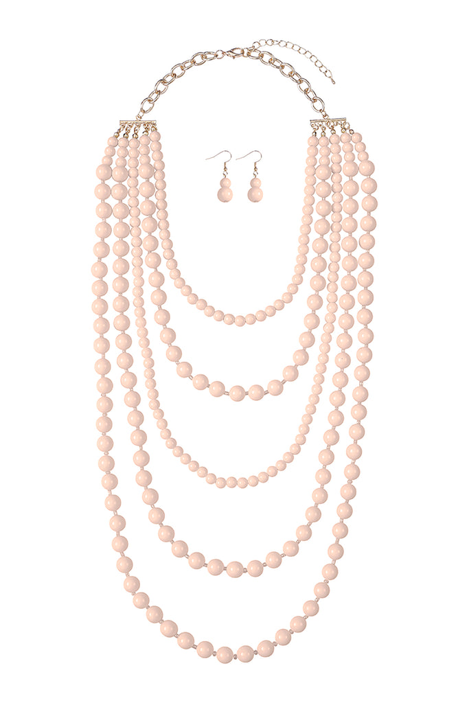MULTILAYERED BEADS NECKLACE AND EARRINGS SET