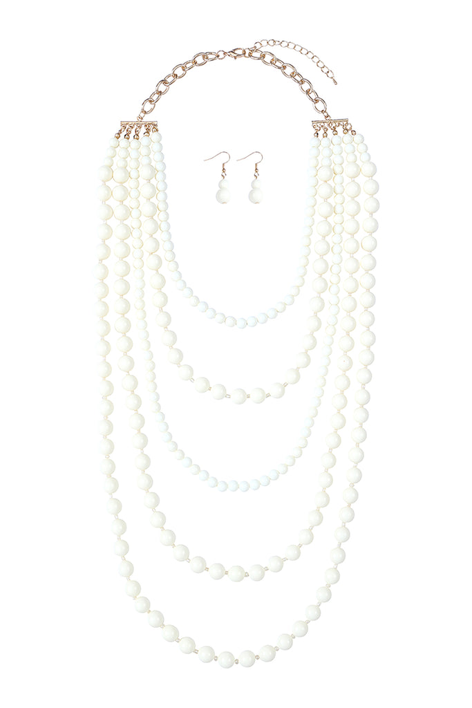 MULTILAYERED BEADS NECKLACE AND EARRINGS SET