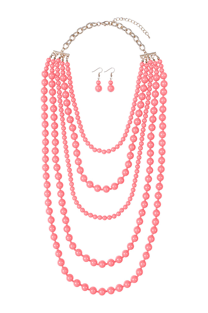 MULTILAYERED BEADS NECKLACE AND EARRINGS SET