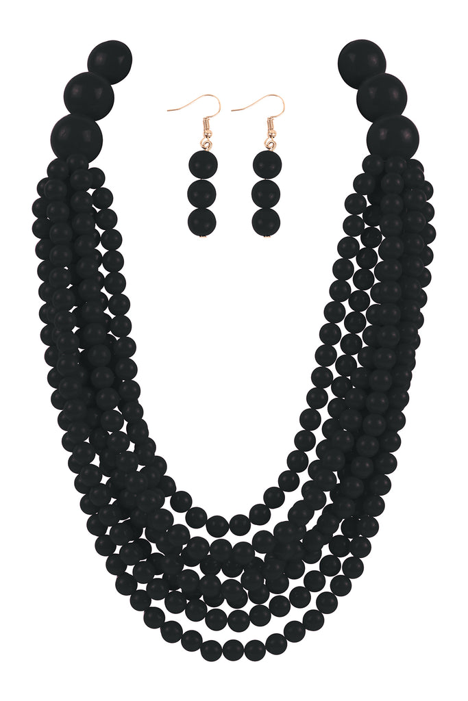 ROUND BEAD LAYERED STATEMENT NECKLACE AND EARRING SET