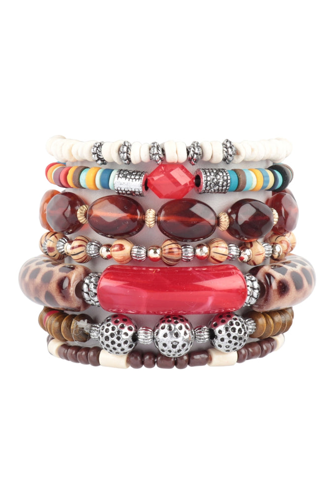 MIX BEADS WOOD, TUBULAR ACRYLIC, METAL VERSATILE CHARM BRACELET SET