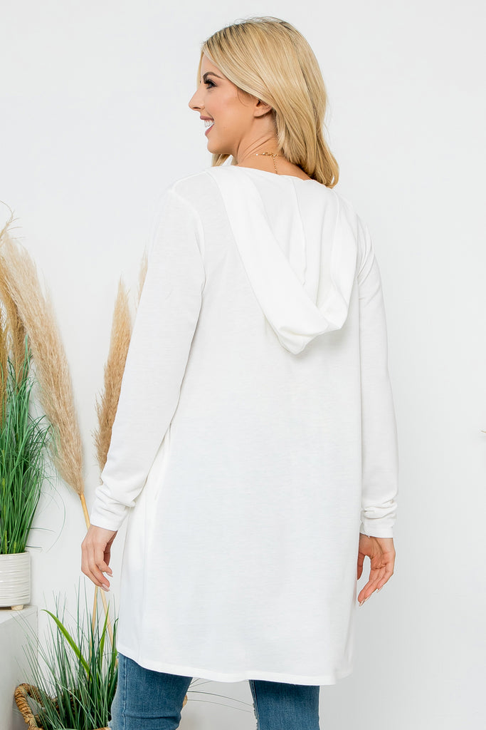 Long Sleeve Open Front French Terry Hoodie Cardigan