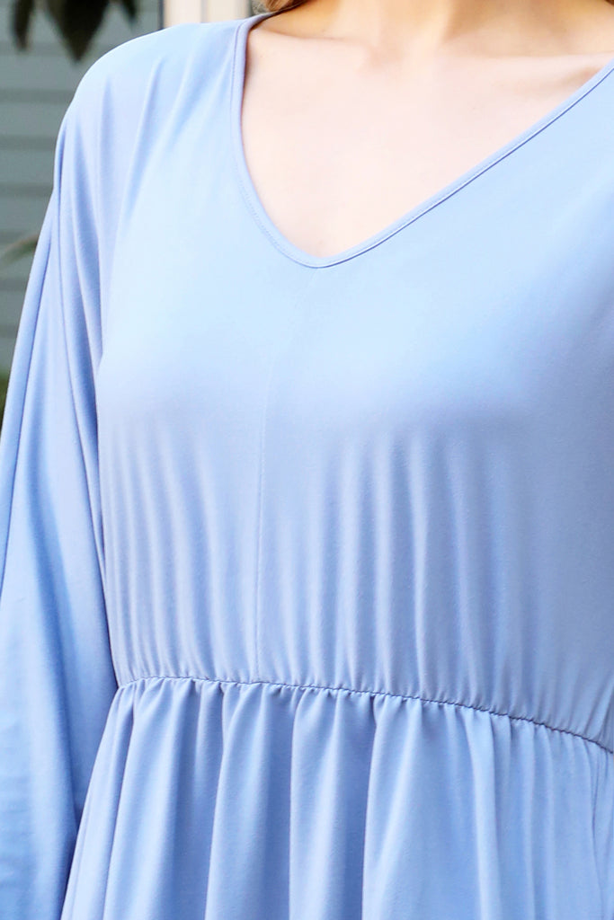 Solid Long Sleeve Tiered Ruffle Dress