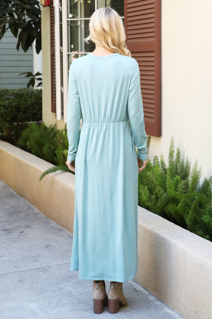 Solid Quarter Sleeve Elastic Waist Dress