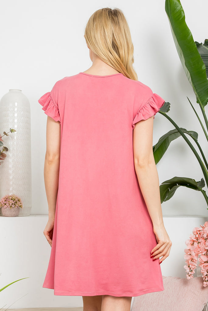 Wide Sleeve Elbow Shirring Detail Solid Dress