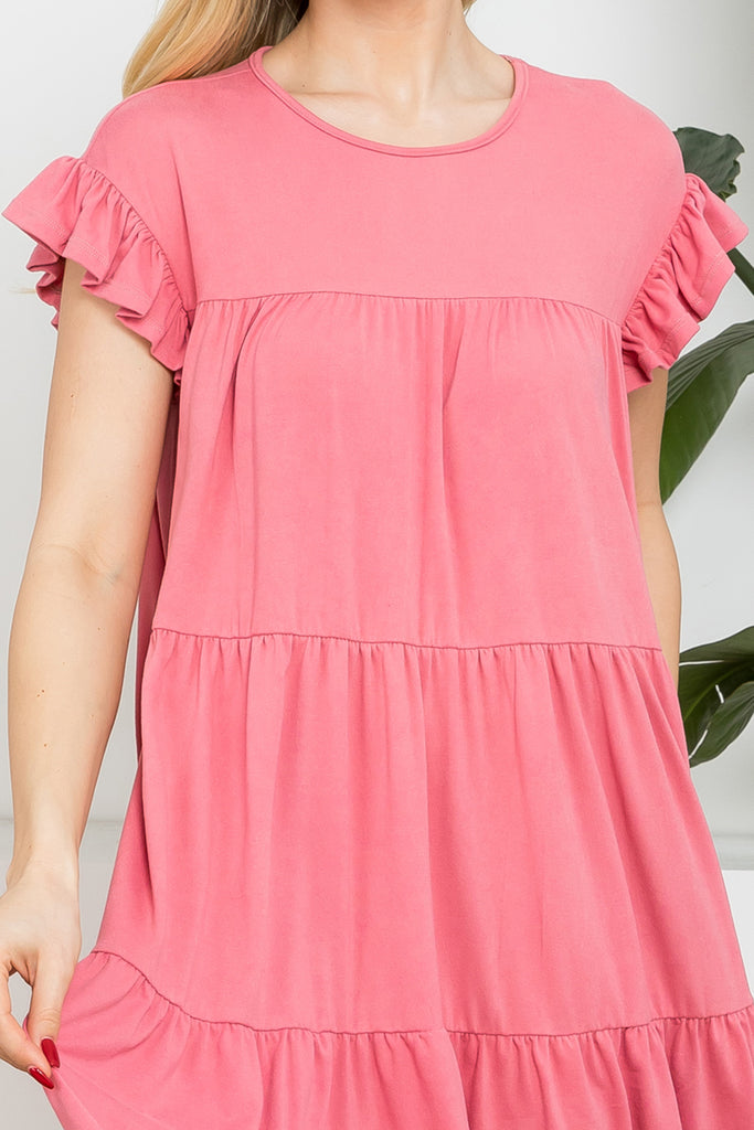 Wide Sleeve Elbow Shirring Detail Solid Dress