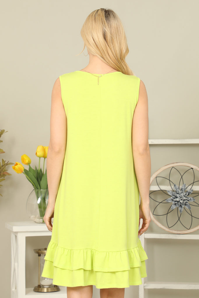 Solid Sleeveless Ruffled Hem Dress
