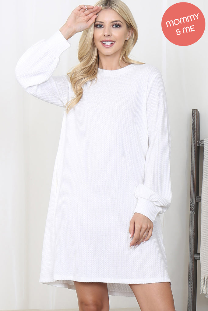 Brushed Waffle Bubble Sleeve Pocket Dress