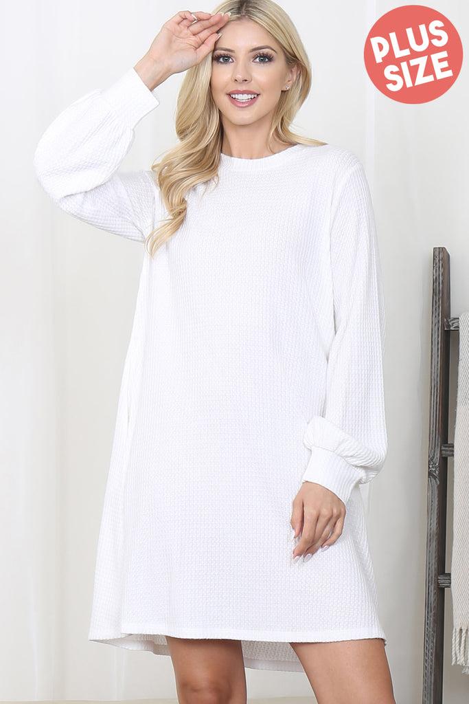 Brushed Waffle Bubble Sleeve Pocket Dress