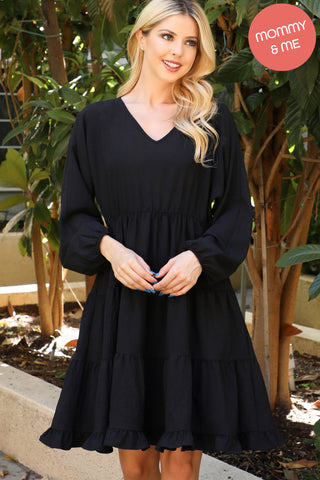 Solid Round Neckline Long Sleeve Dress