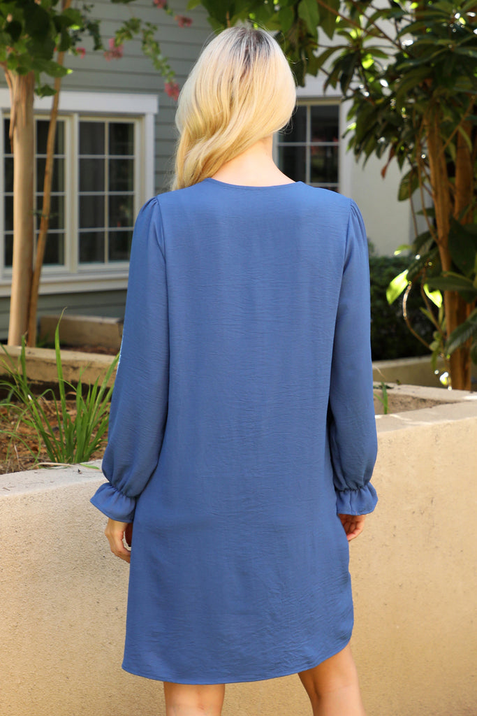 Collared Neckline Woven Long Sleeve Dress