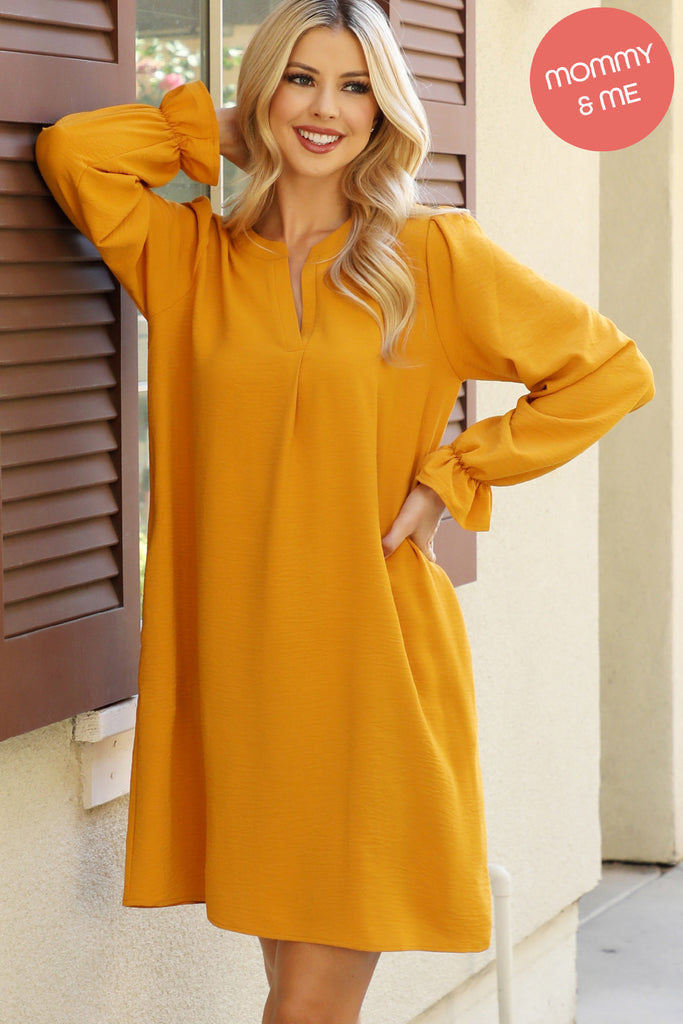 Collared Neckline Woven Long Sleeve Dress