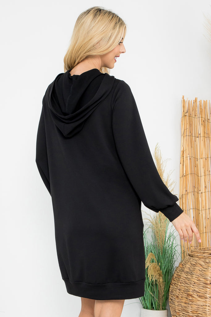French Terry Long Puff Sleeve Hoodie Dress