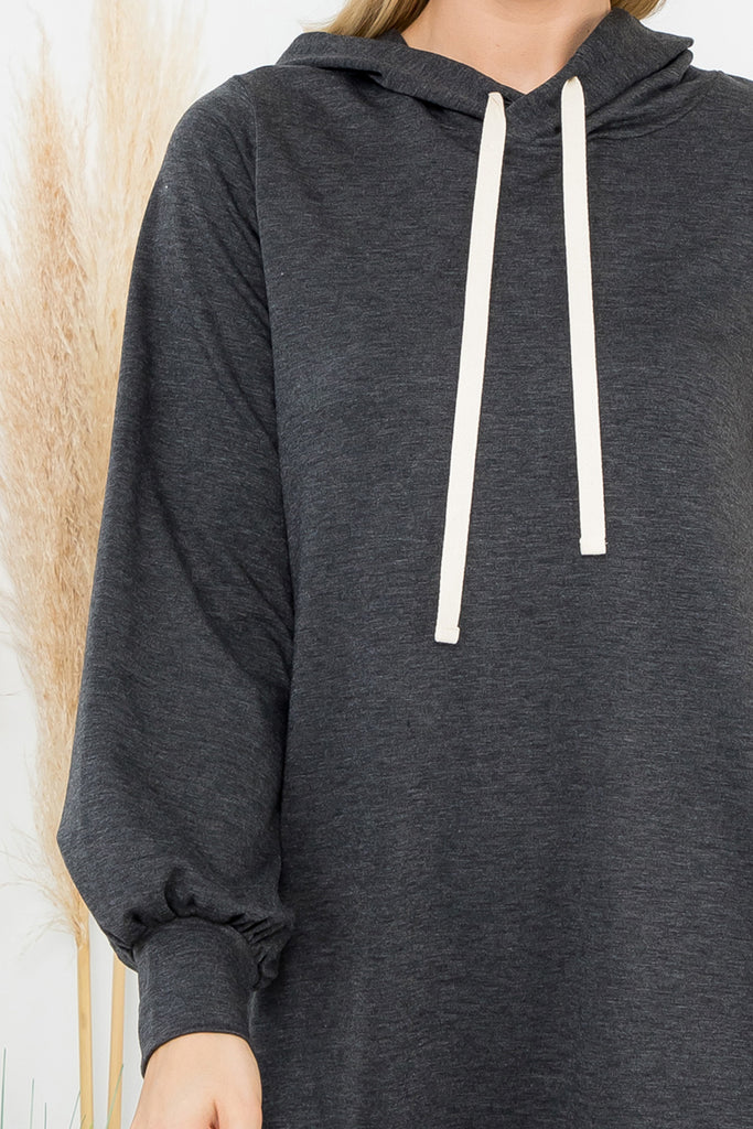 French Terry Long Puff Sleeve Hoodie Dress