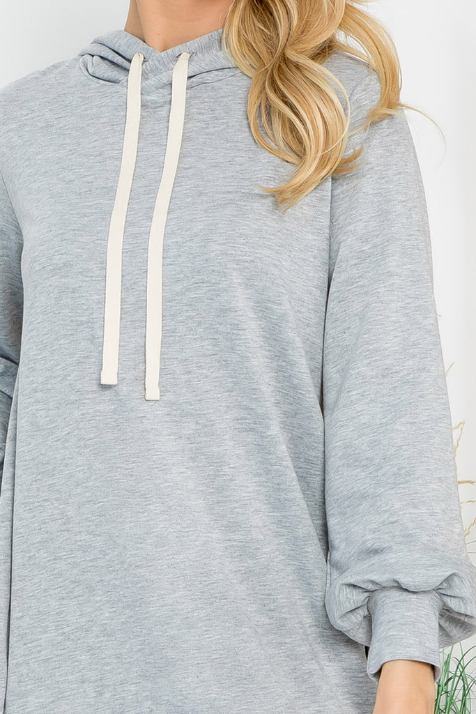French Terry Long Puff Sleeve Hoodie Dress